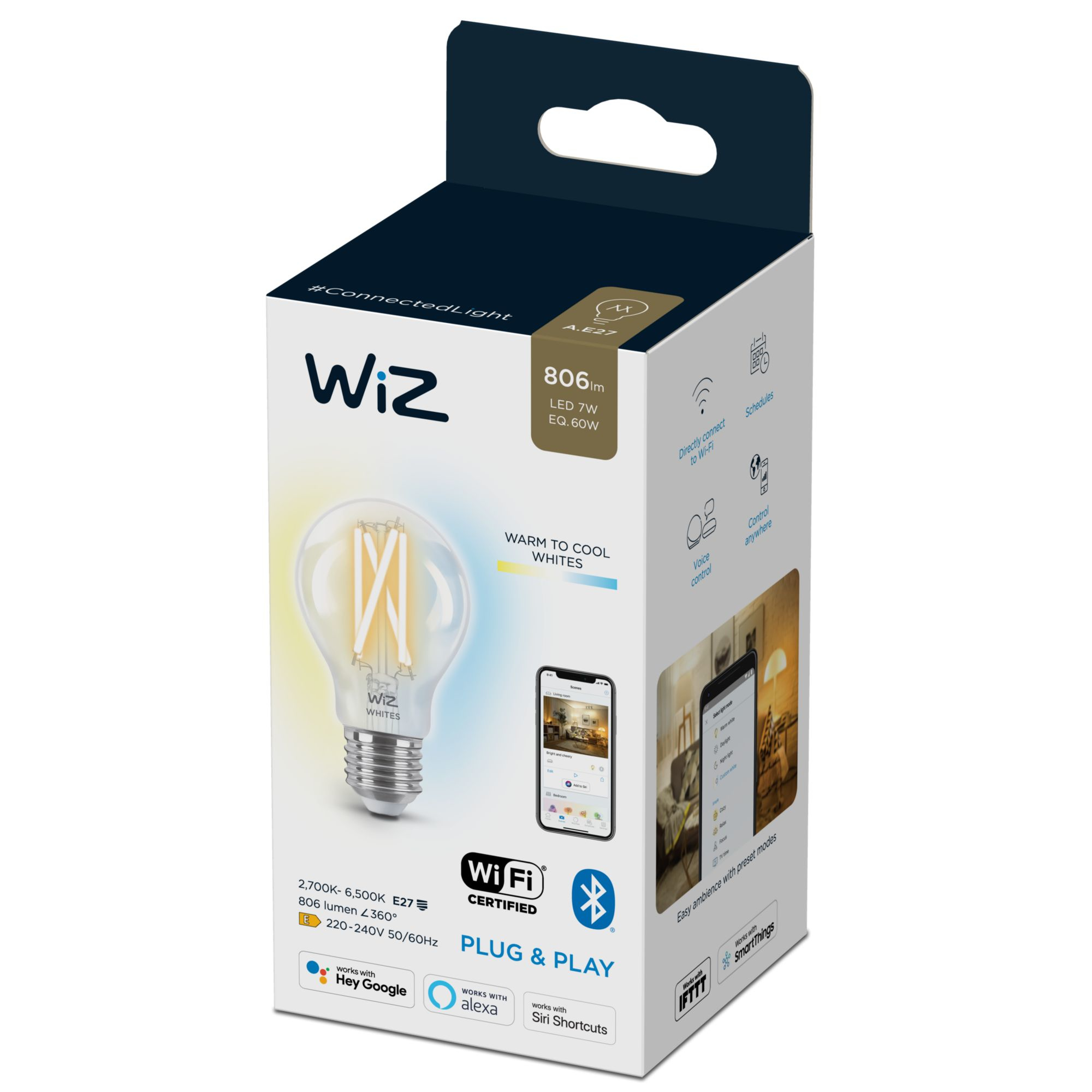 WiZ Wi-Fi BLE 60W A60 E27 CL 87224532_0698787858