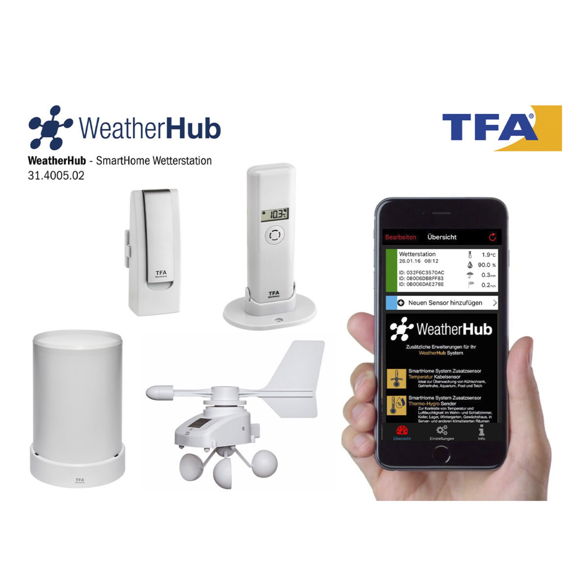 TFA 31.4005.02 Weatherhub Set Wetterstation m.Thermo-Hygro,