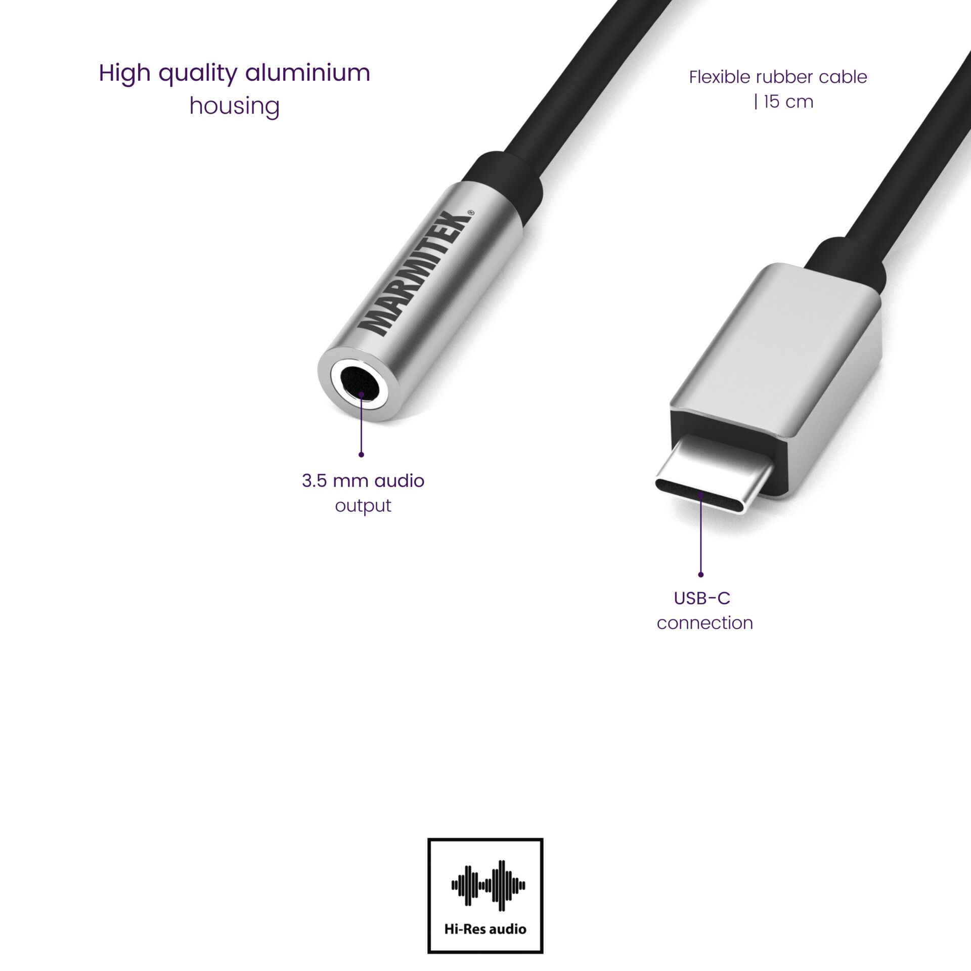 Marmitek 08374 Handykabel Schwarz, Silber 0,15 m USB C 3.5mm 674186_04