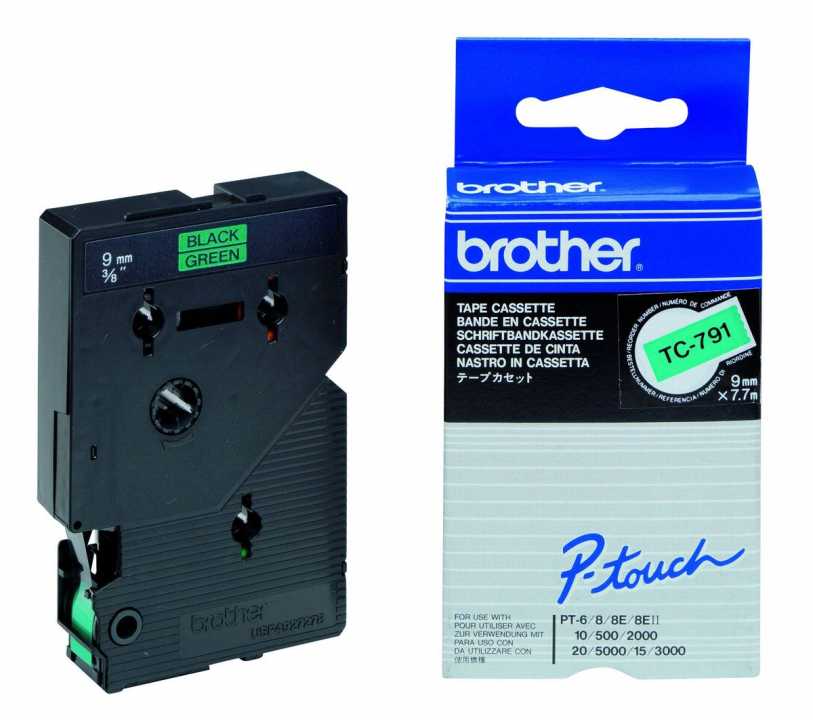 Schriftband TC-791 (lam.) Schwarz auf Grün 9 mm x 7,7 m