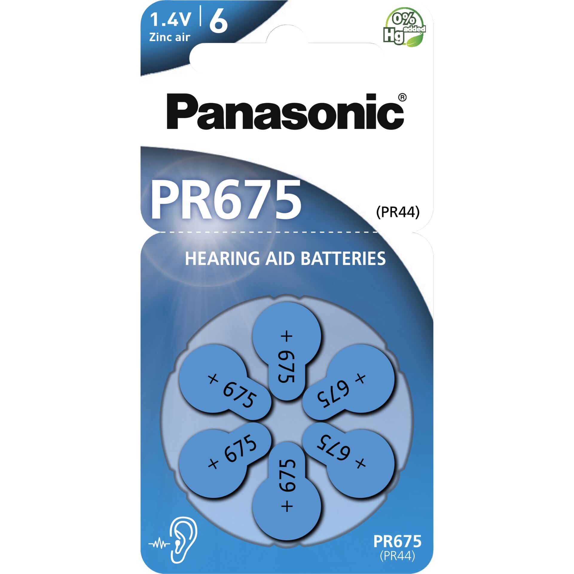 10x1 Panasonic PR 675 Hörgeräte Zellen Zinc Air 6er Rad 464620_01