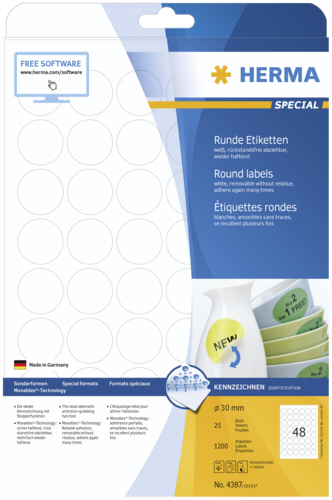 Herma Etiketten 30mm weiß 25 Bl.