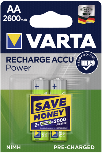 1x2 Varta Rechargeable Accu AA