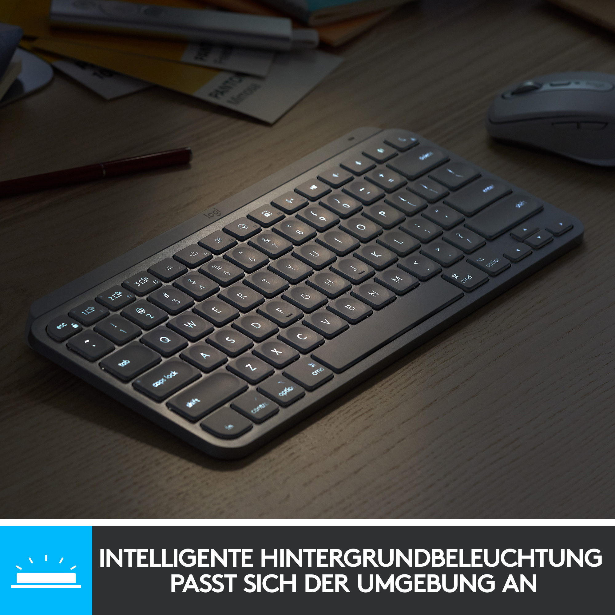 Logitech MX Keys Mini for Mac Tastatur RF Wireless + Bluetooth QWERTZ Deutsch Silber, Weiß