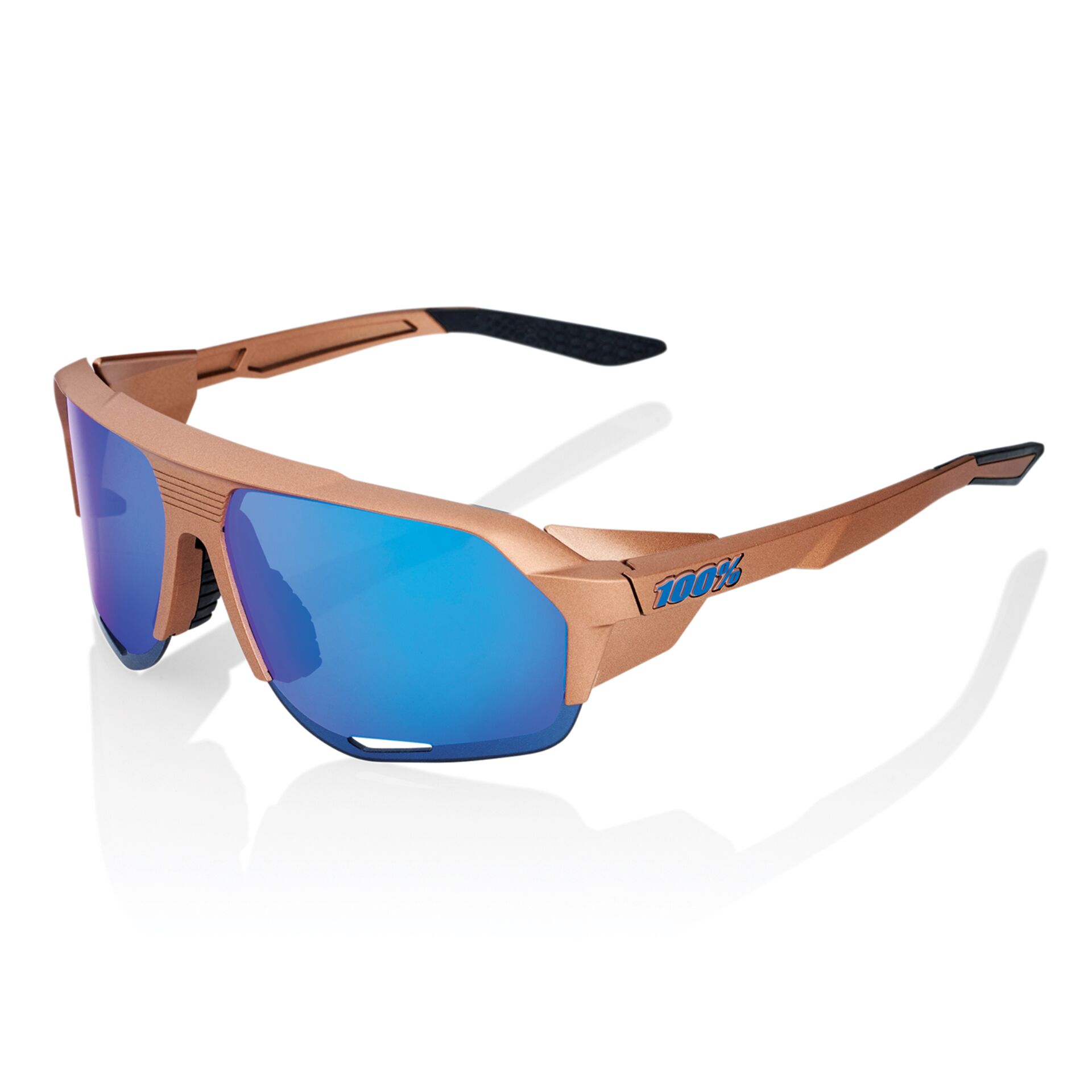 Moderne Sonnenbrille mit blauen Gläsern und stilvollem Metallrahmen, ideal für sportliche Aktivitäten
