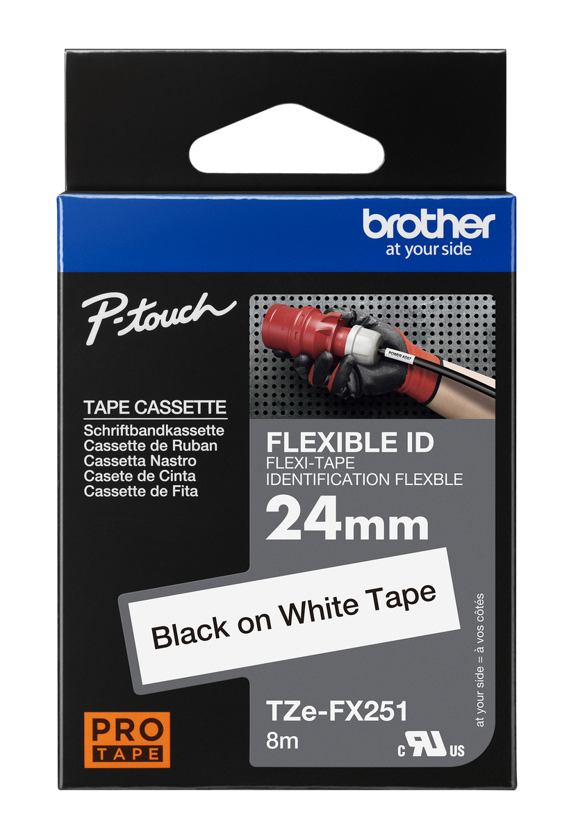 Schriftband TZe-FX251 (lam., flex.) Schwarz auf Weiß 24mm x 8m