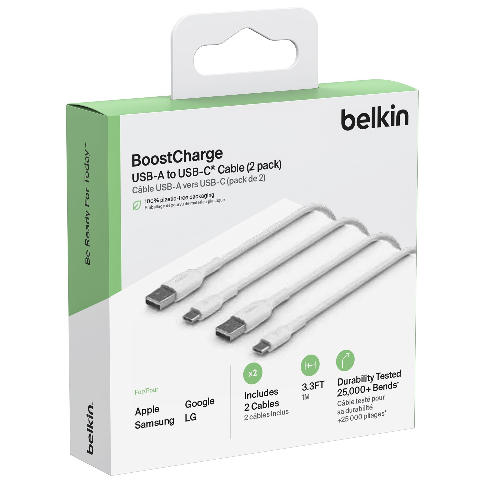 1x2 Belkin USB-C/USB-A PVC Kabel 1m, Doppelp.weiß CAB001bt1MWH2PK 817714_01