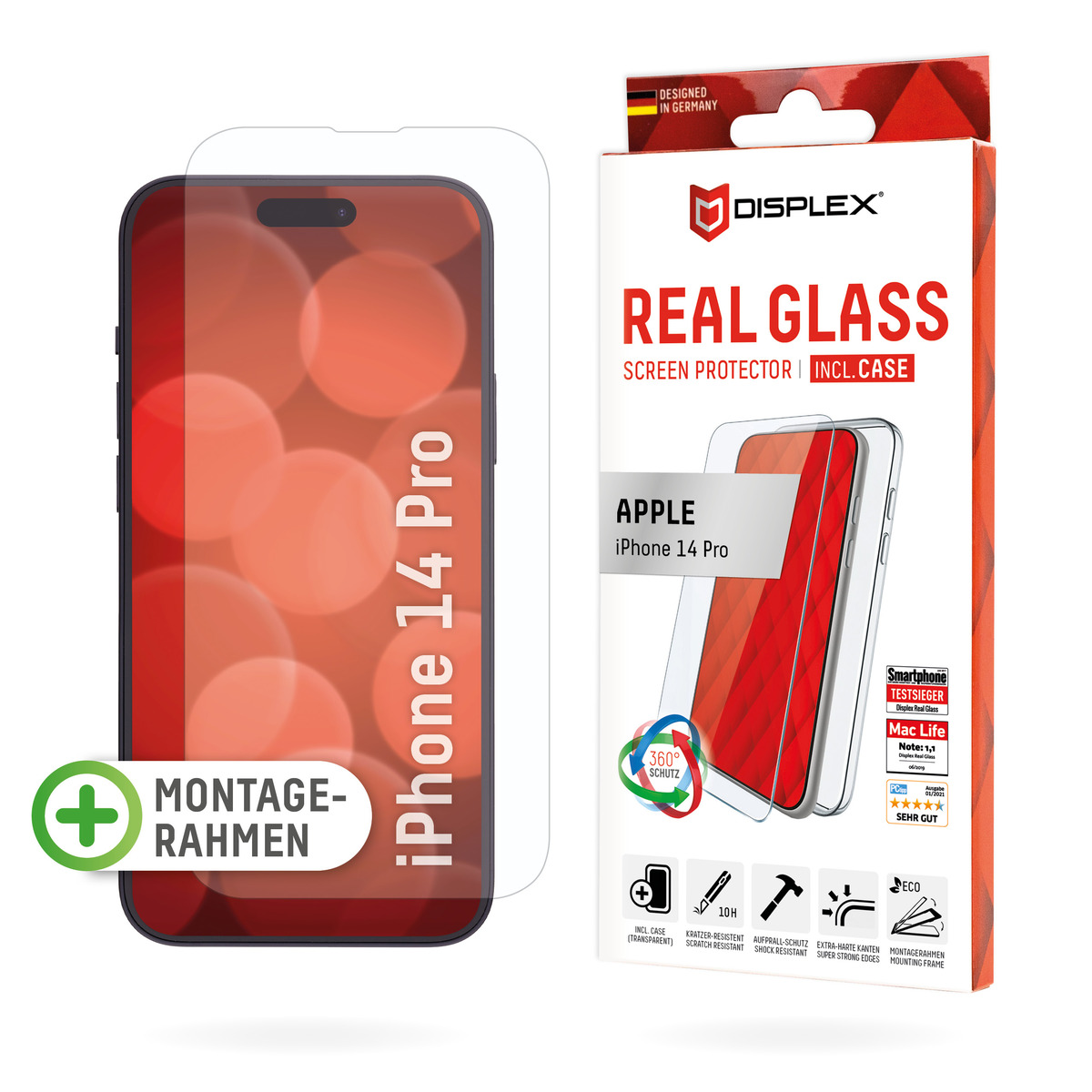 DISPLEX Real Glass + Case iPhone 14 Pro, 2022 -6,1" Pro-