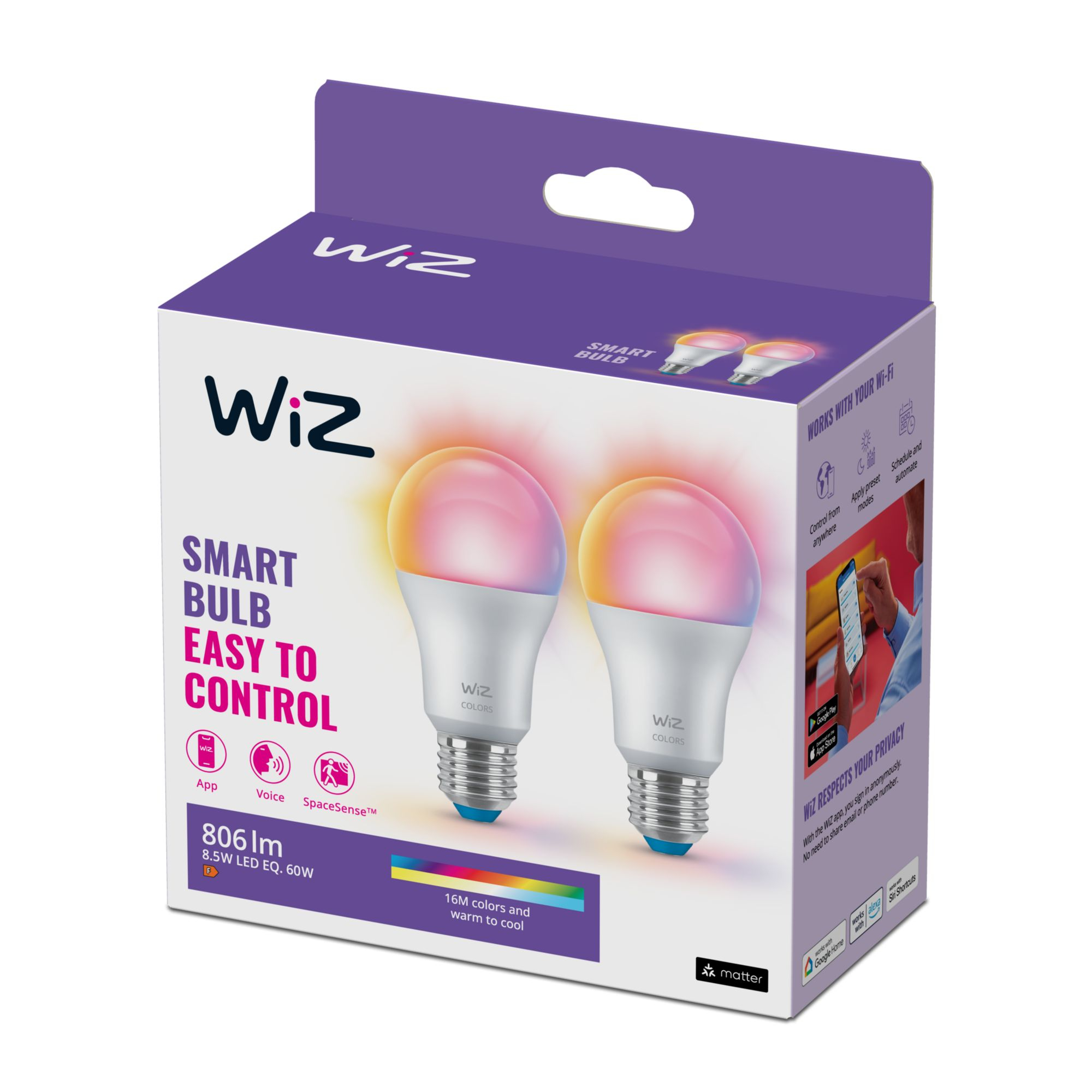 WiZ White & Color 60W E27 A60 Bulb Tunable Doppelpack eaf5ae2b4a4183f27bbe76d97a73263b WiZ White & Color 60W E27 A60 Bulb Tunable Doppelpack eaf5ae2b4a4183f27bbe76d97a73263b