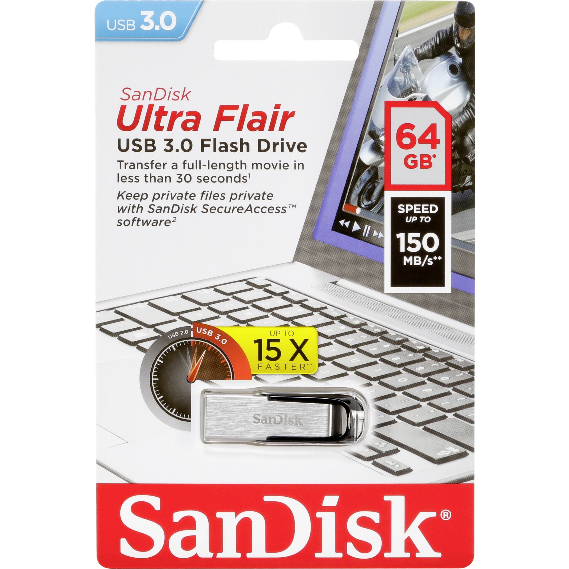 SanDisk Cruzer Ultra Flair  64GB USB 3.0 150MB/s  SDCZ73-064G-G46