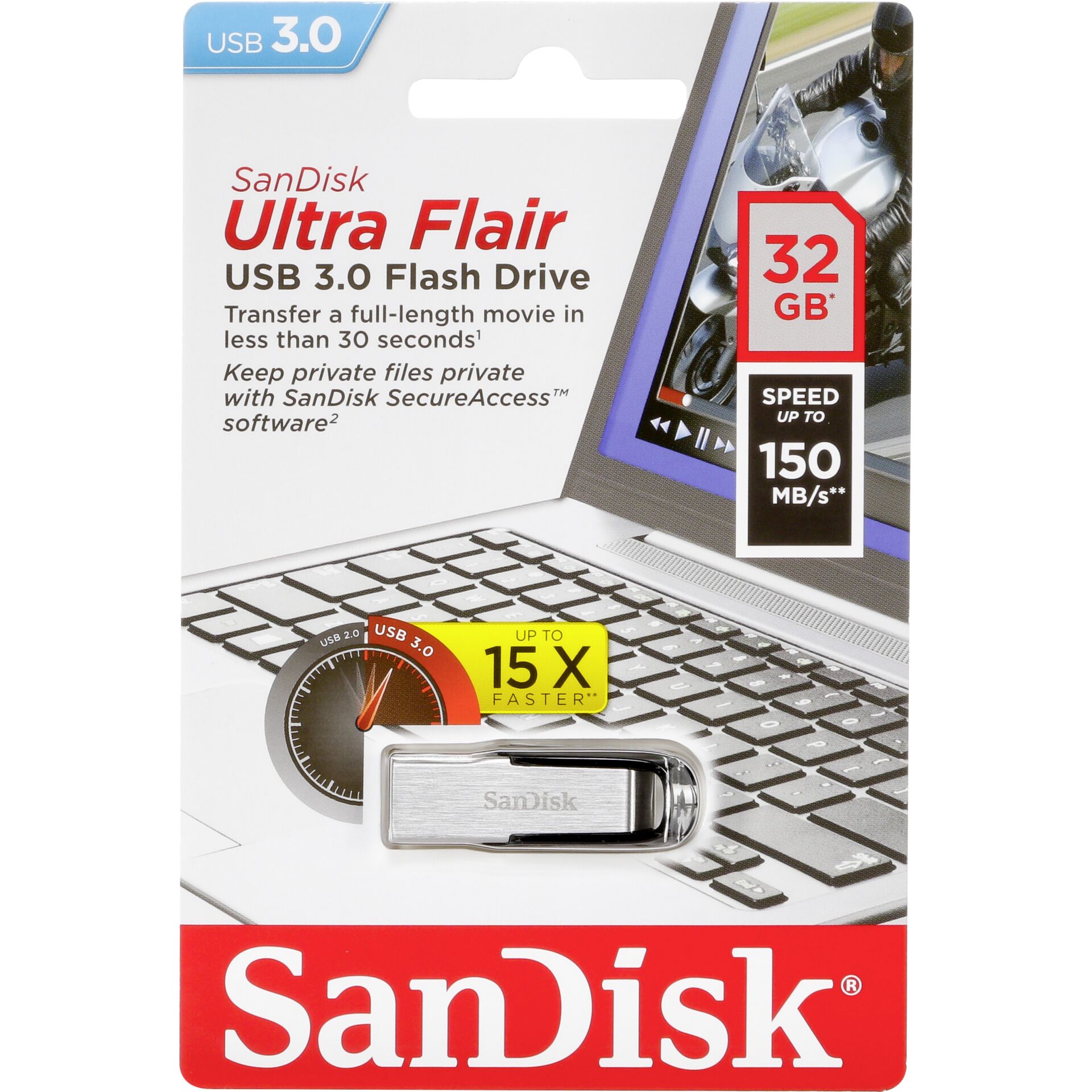 SanDisk Cruzer Ultra Flair  32GB USB 3.0 150MB/s  SDCZ73-032G-G46