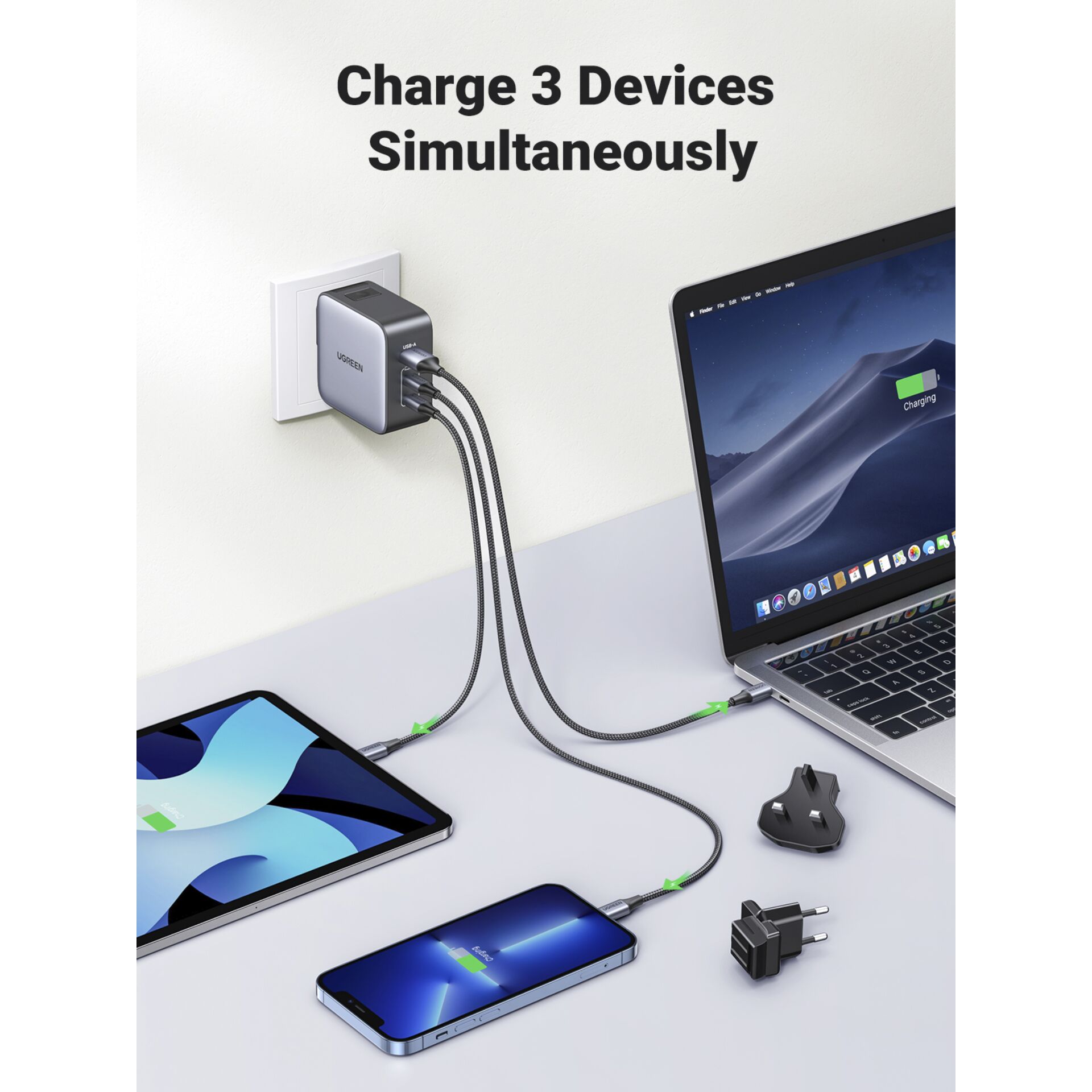 UGREEN USB-A+2*USB-C 65W GaN Worldwide Travel Fast Charger 784450_04