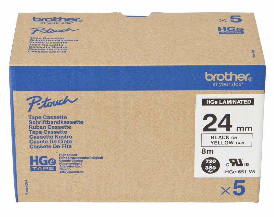 Schriftband HGe-651V5 (5 Stk) Schwarz auf Gelb 24 mm x 8 m