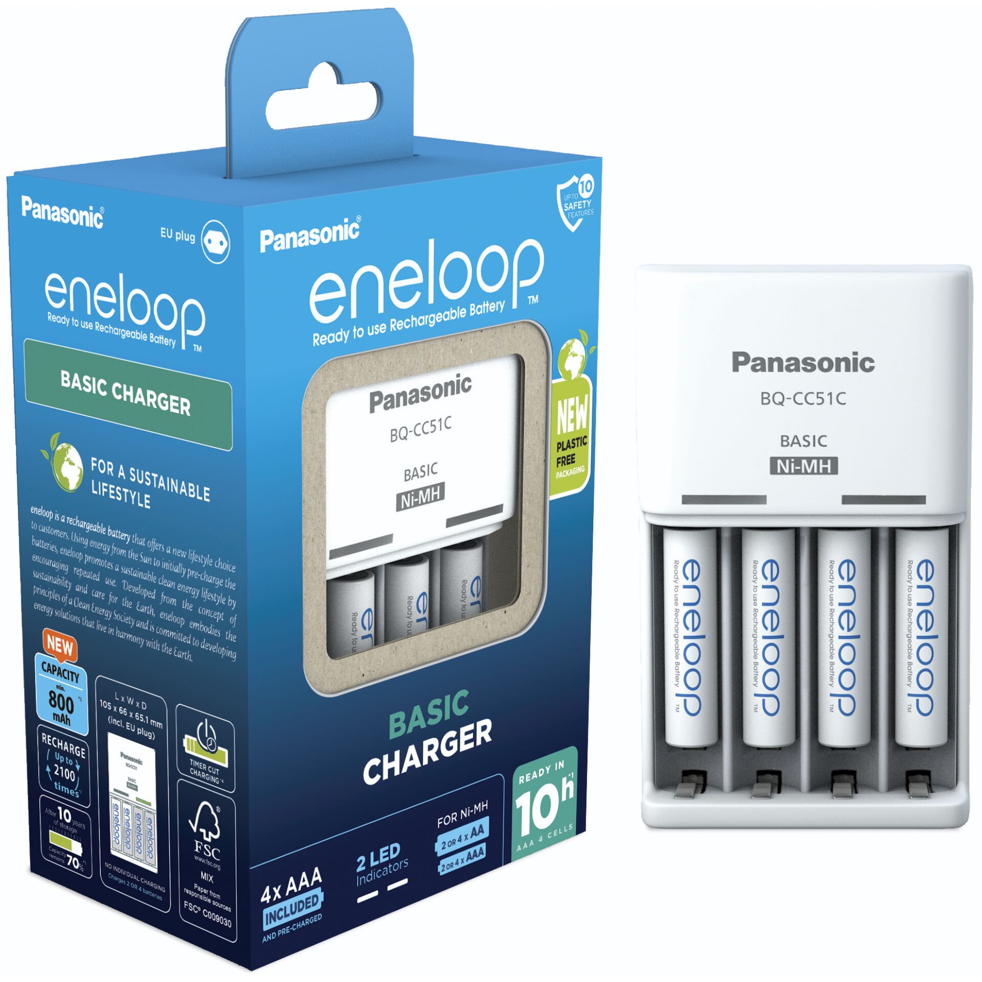 Pansonic Eneloop Basic Charger BQ-CC51 inkl. 4xAAA K-KJ51MCD04E