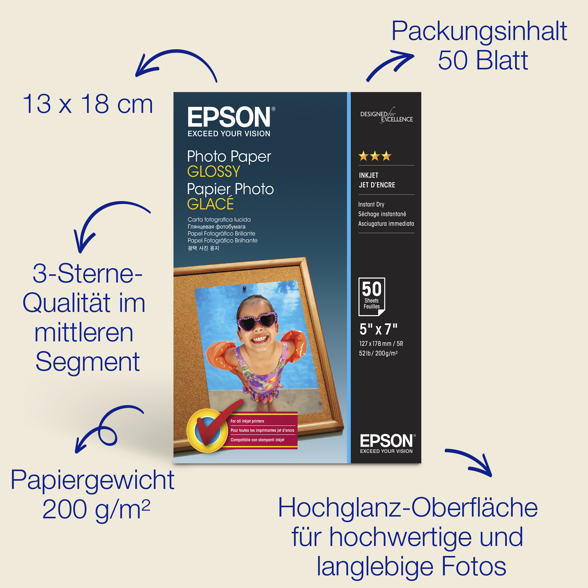 Epson Fotopapier glänzend C13S042545 -13x18cm-50 Blatt- dce8c884cc94f8eda26e808110b2be75da8bd8eb