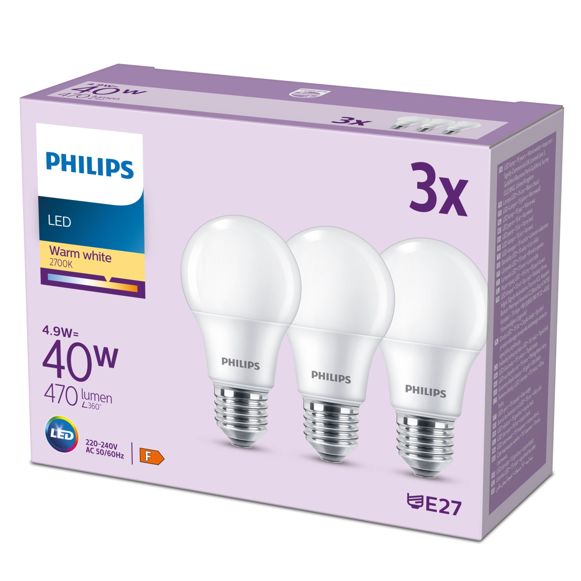 Philips LED classic Lampe 40W E27 Warmweiß 470lm matt 3er P 99482069_8075711777