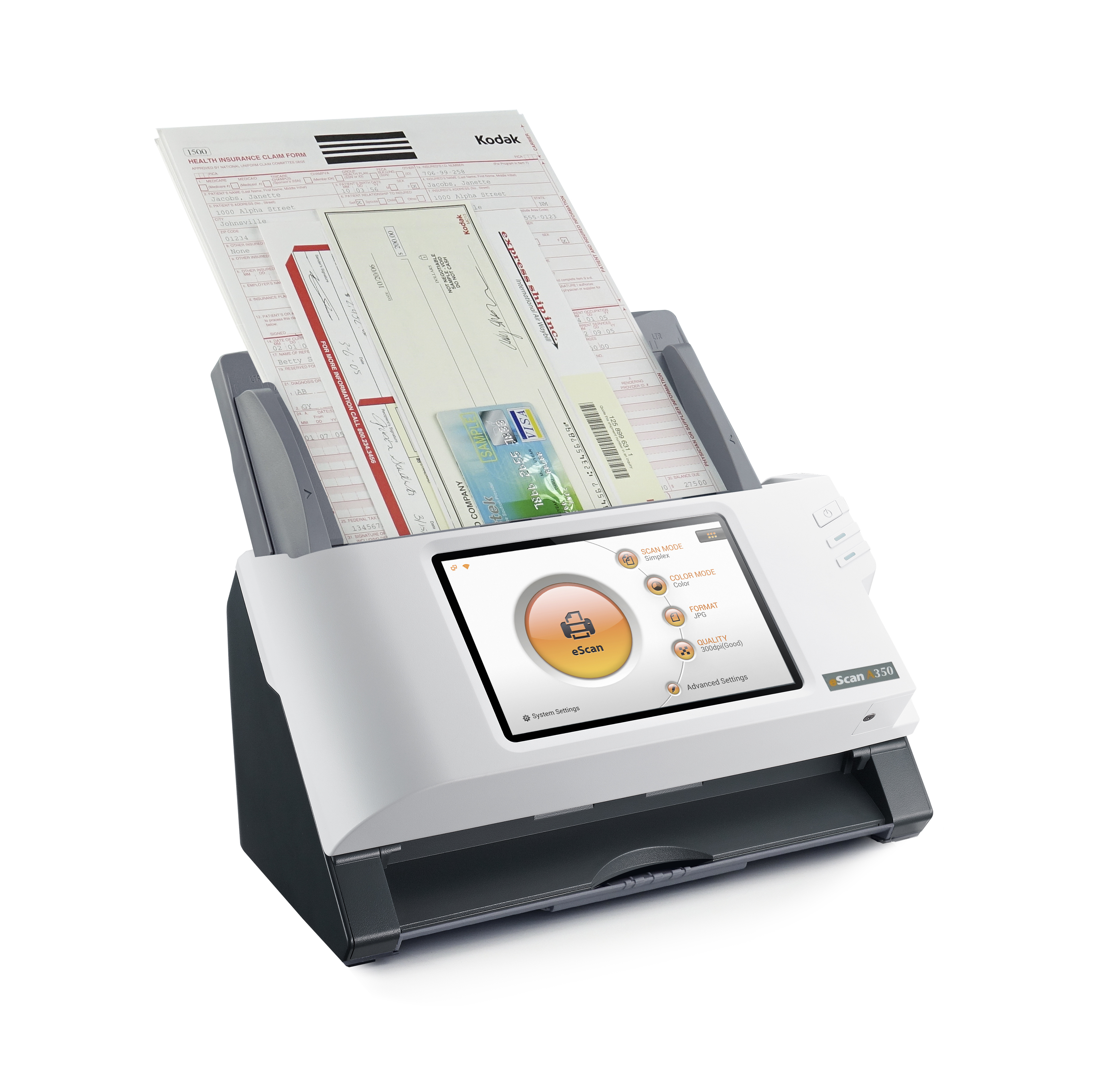 Kodak Dokumentenscanner beim Scannen von Papierdokumenten und Karten