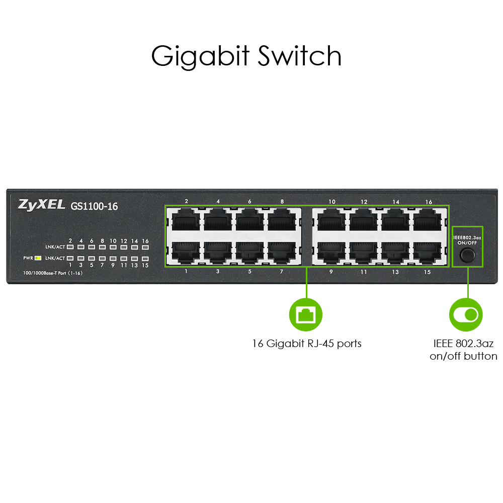 Zyxel GS1100-16 V3 - 16 Port Gigabit Unmanaged Switch 91029437_8025596670