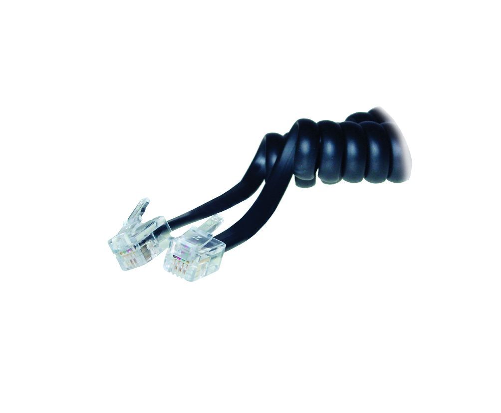 Wendelschnur 4/4 -RJ10- auf 4/4 -RJ10- schwarz, 5m -VF v. 5-