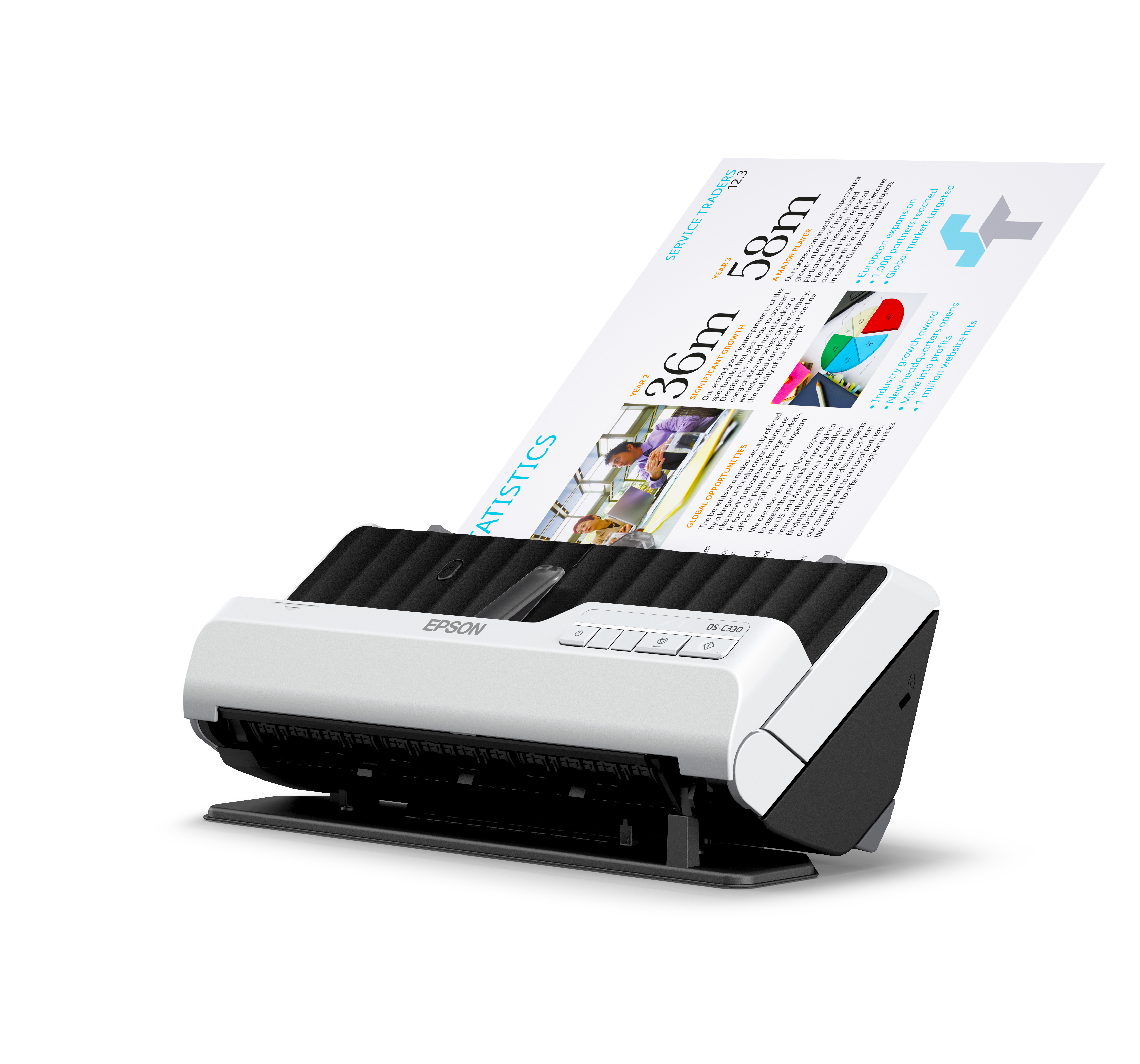 Epson Dokumentenscanner scannt einen bunten Bericht