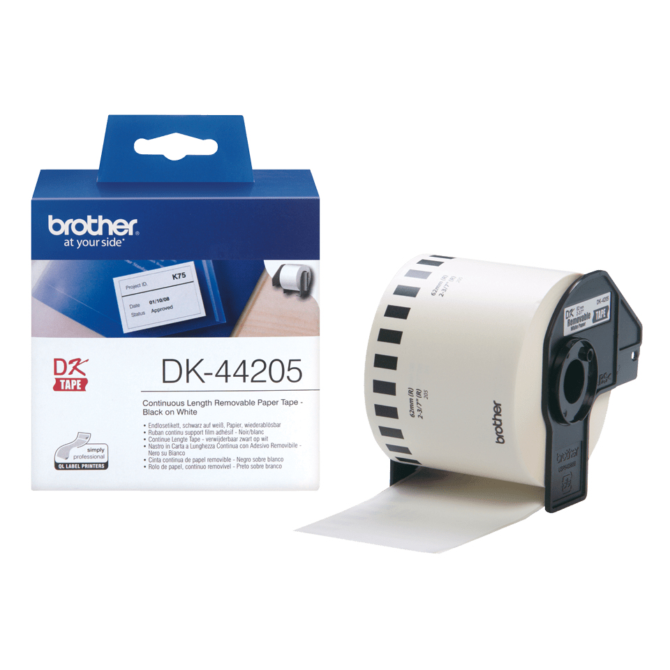 Endlos-Etiketten DK-44205 wiederablösbar weiß, 62mm x 30,48m – Ansicht 1