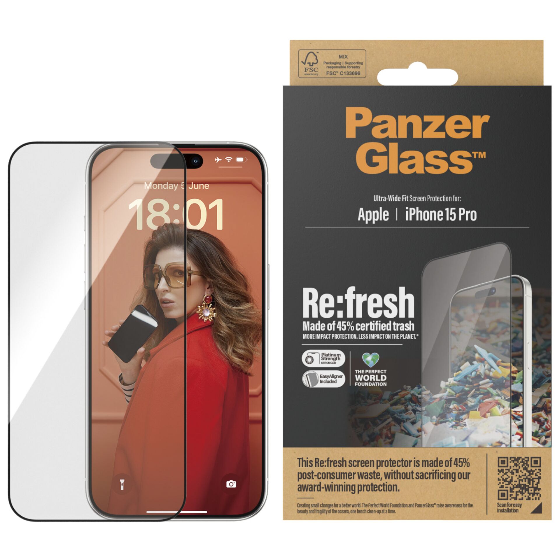 PanzerGlass Screen Protector Recycled Glass clear iP 15 Pro 825806_02