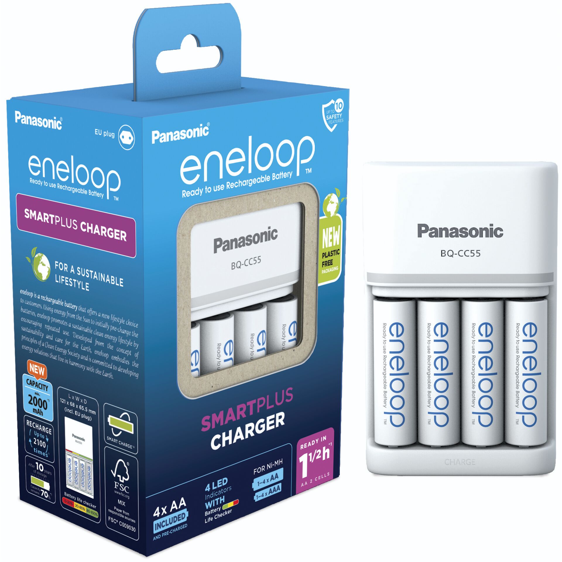 Pansonic Eneloop Smart Plus Char BQ-CC55 inkl. 4xAA  K-KJ55MCD40E