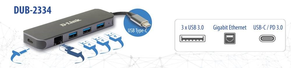 D-Link DUB-2334 5-in-1 USB-C Hub mit Gigabit Ethernet/Power c5899647b75f54c311944b01f5d2bd2d