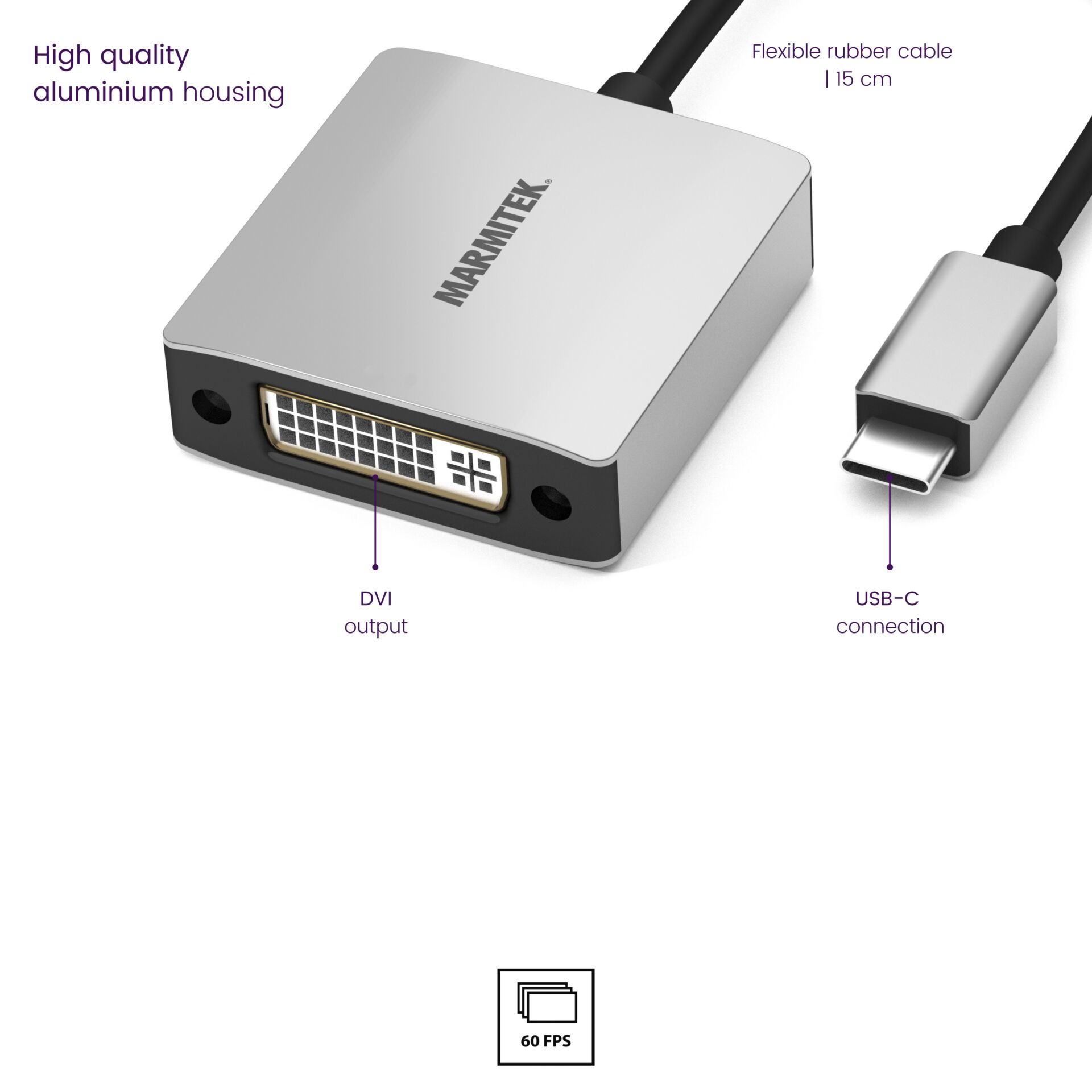Marmitek 08372 Videokabel-Adapter 0,15 m USB Typ-C DVI Schwarz, Silber 674172_04