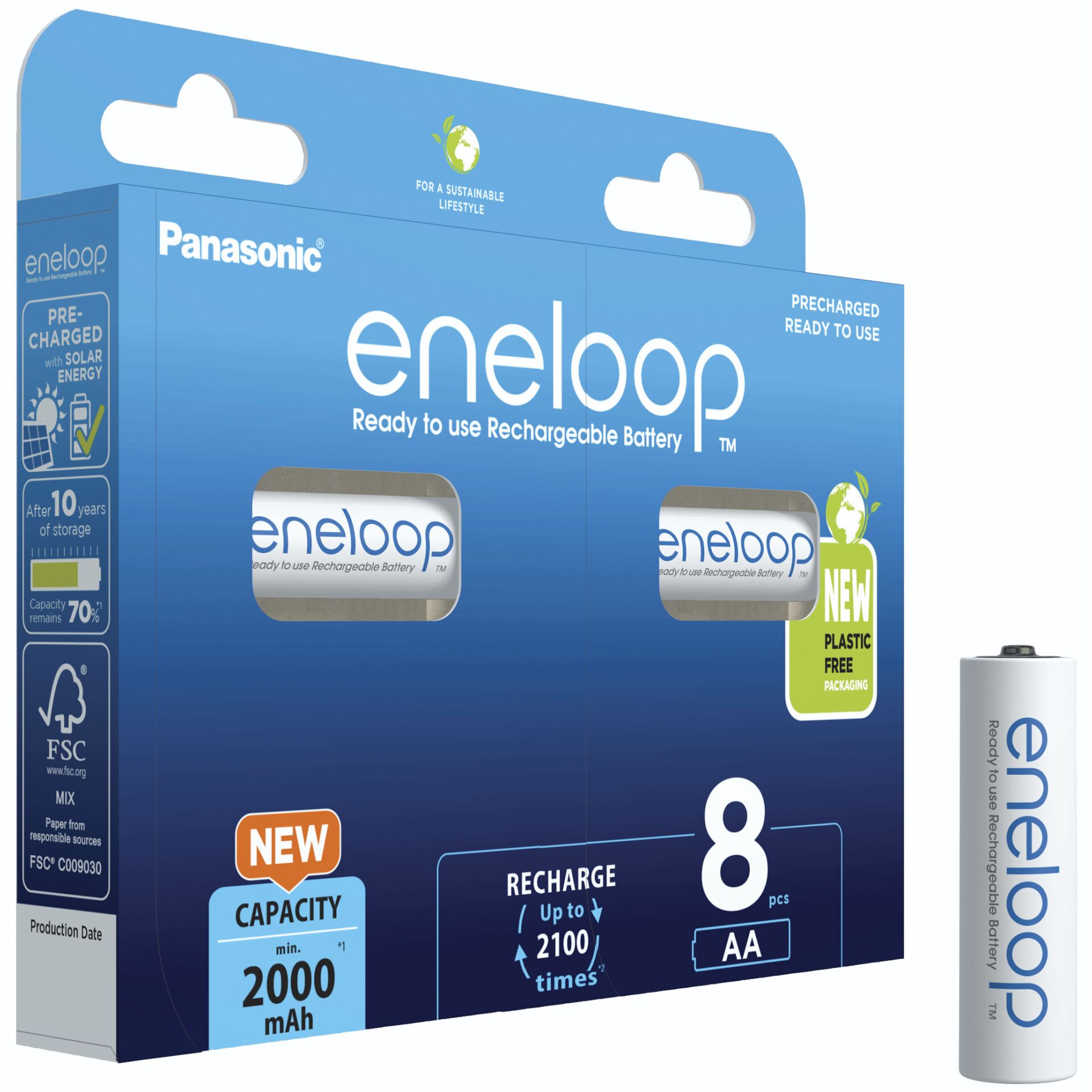 1x8 Panasonic Eneloop Mignon AA 2000mAh Ni-MH       BK-3MCDE/8BE