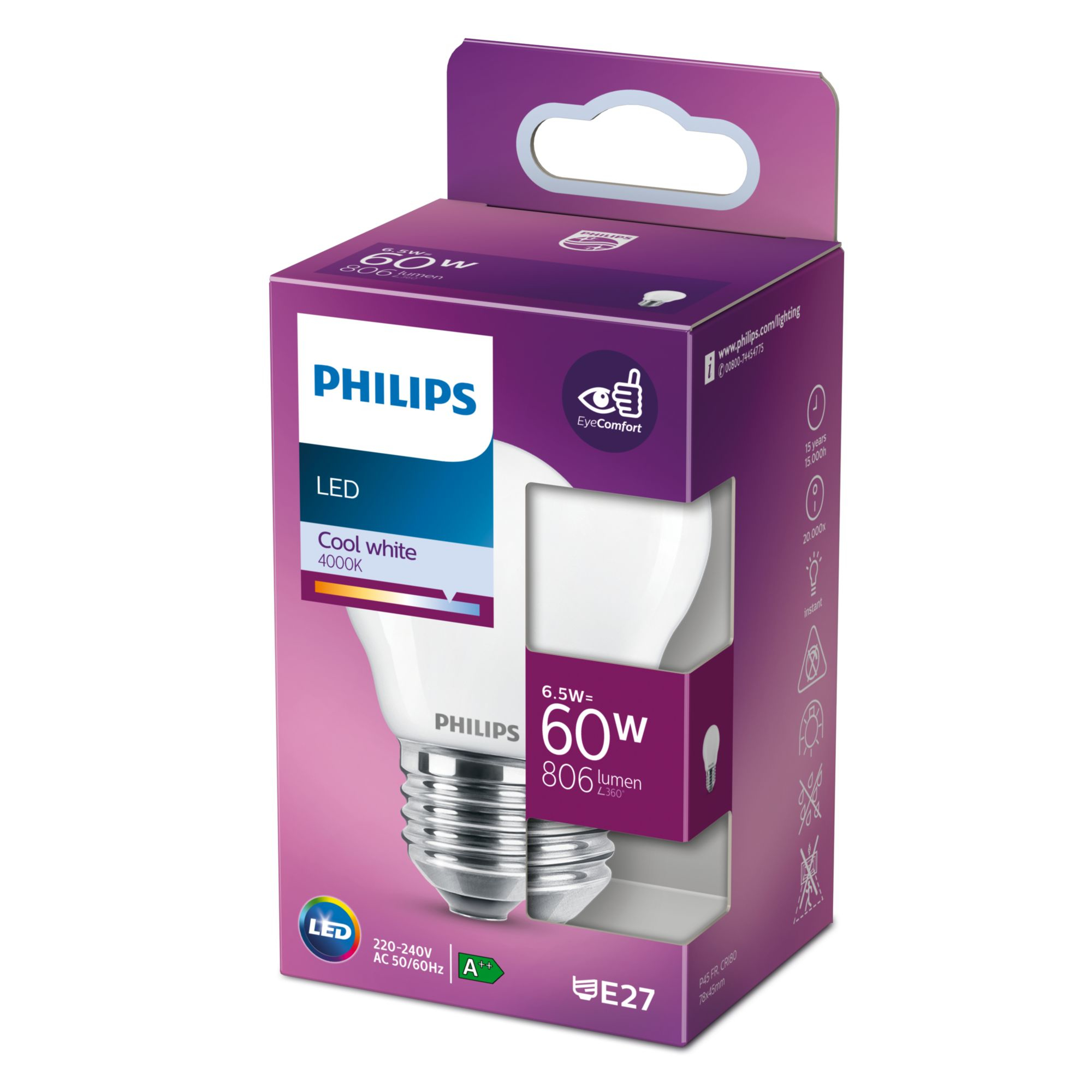 Philips LED classic Lampe 60W E27 Tropf kaltw 806lm matt 1erP 79742605_7534185753