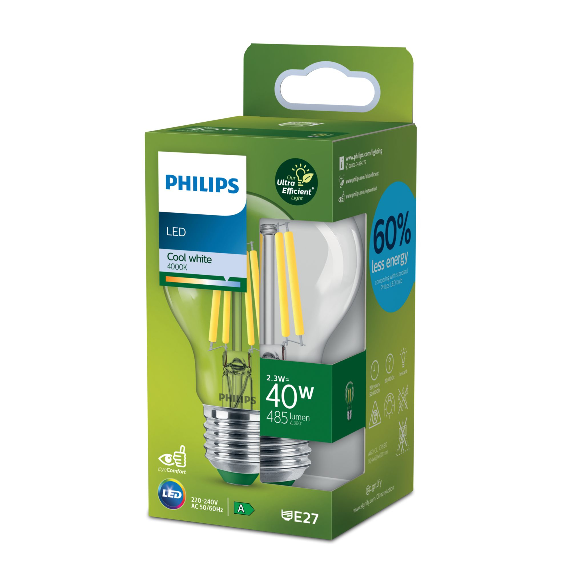 Philips Classic LED-A-Label Lampe 40W E27 klar neutralweiß 590db688217c235654a17a30b305a3ab