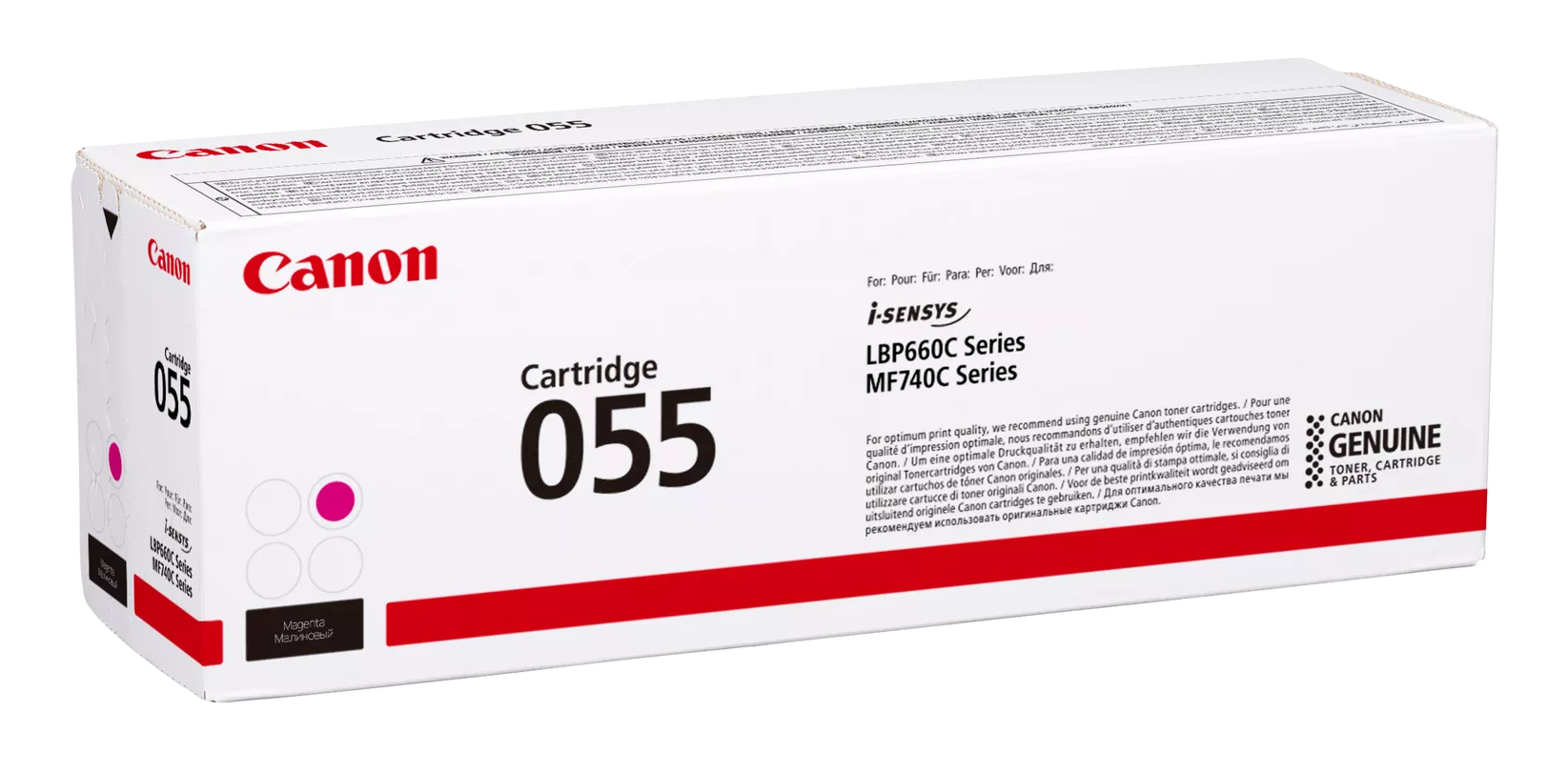 Verpackung der Canon 055 Magenta Tonerkartusche für Drucker der i-SENSYS LBP660C und MF740C Serie