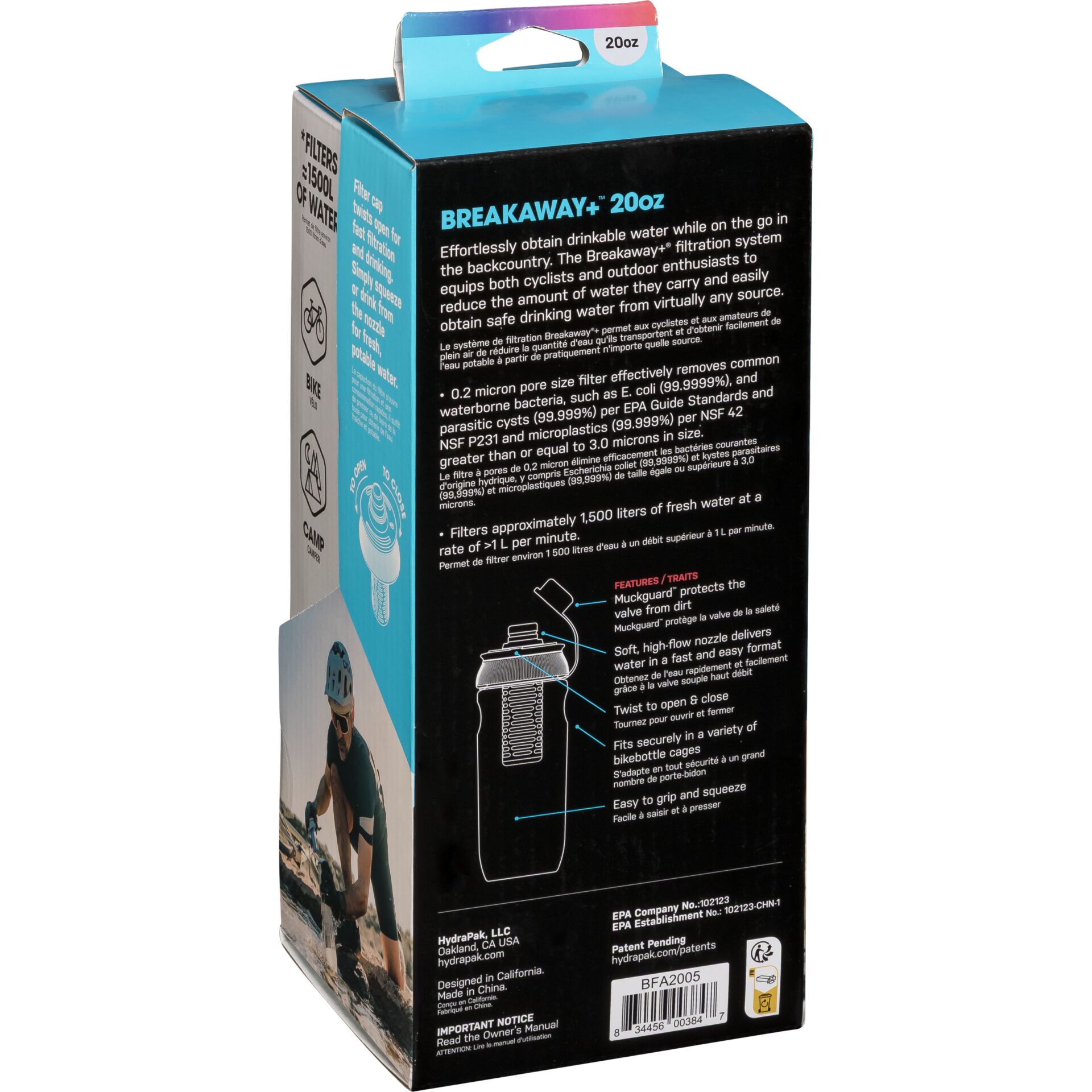 Produktverpackung von HydraPak Breakaway+ 20oz, das sauberes Trinkwasser für Radfahrer und Outdoor-Enthusiasten bietet.