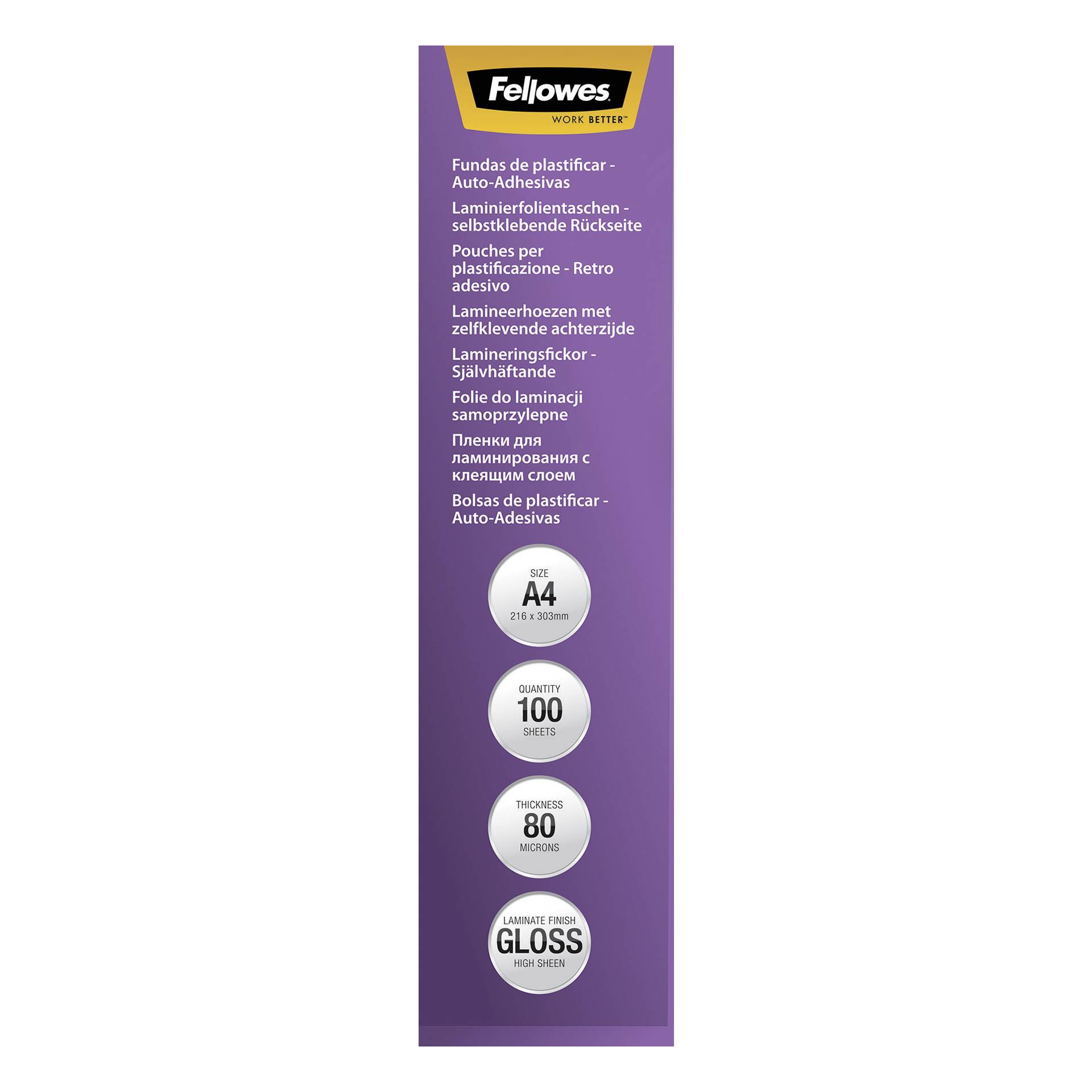 Fellowes Laminierfolie A4 80 mic selbstklebend - 100 Stück 838600_01