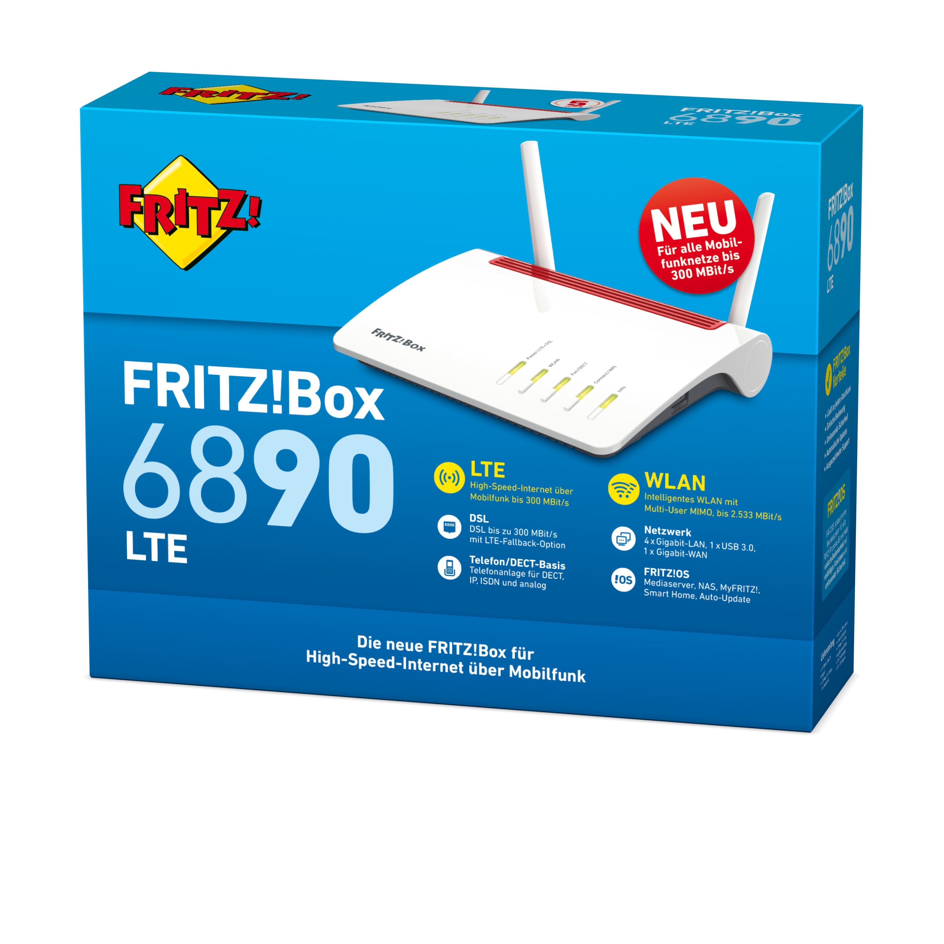 AVM FRITZ!Box 6890 LTE WLAN-Router Dual-Band (2,4 GHz/5 GHz) Gigabit Ethernet 3G 4G Schwarz, Rot, Weiß