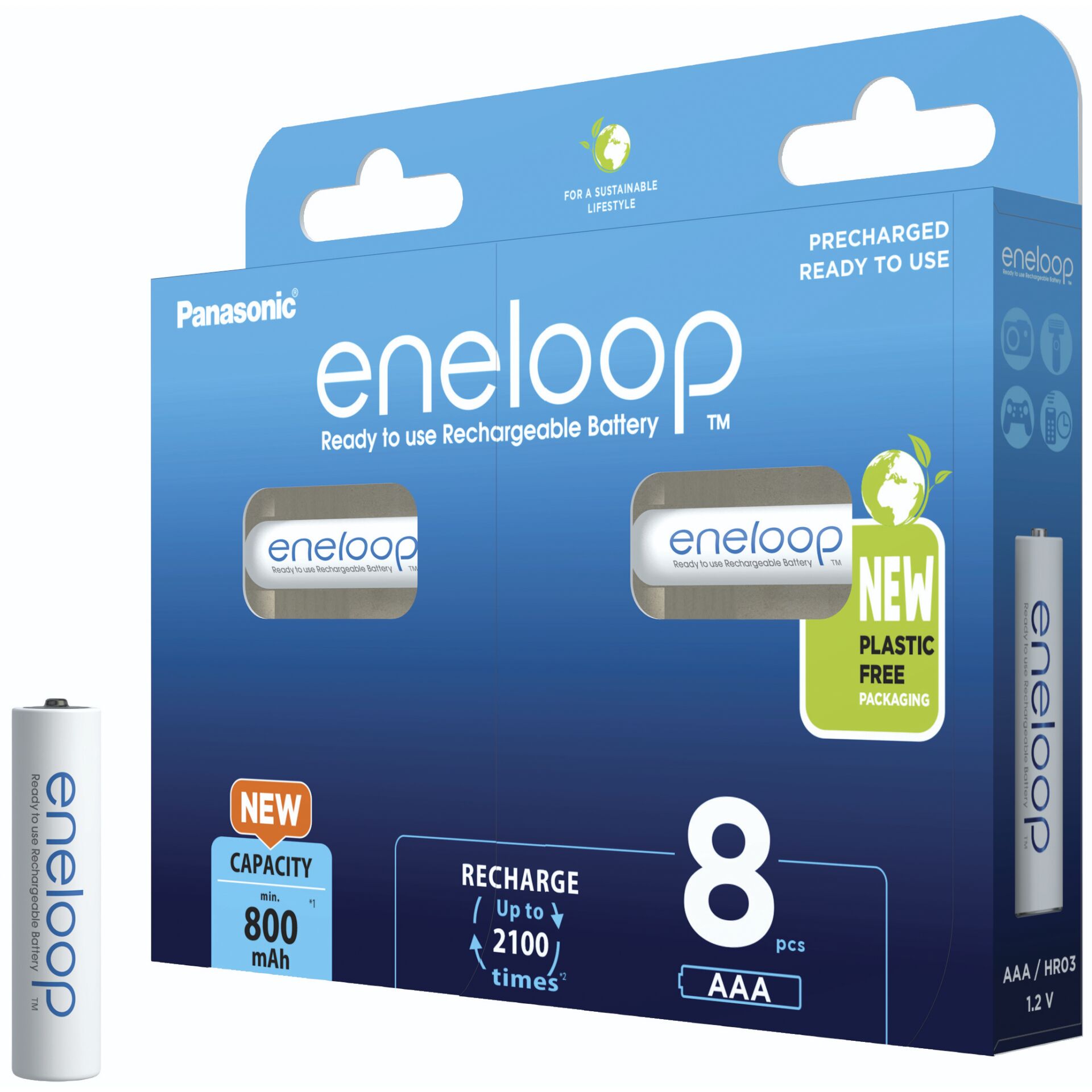 1x8 Panasonic Eneloop Micro AAA 800mAh Ni-MH        BK-4MCDE/8BE