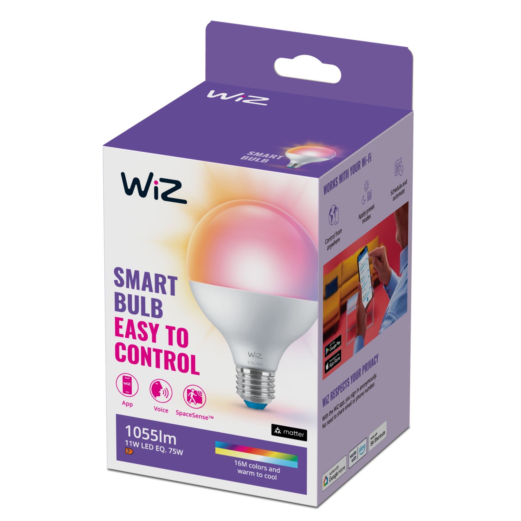 WiZ White & Color 75W E27 G95 Globe Tunable Einzelpack b036ff4005f40688555a173d3bd8294f