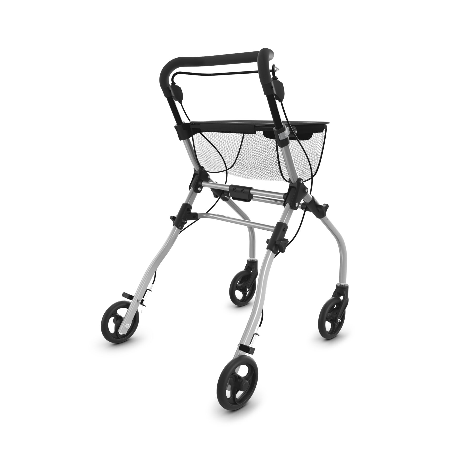 Moderner, leichter Rollator mit vier Rädern und Netzkorb, ideal für Mobilitätshilfen