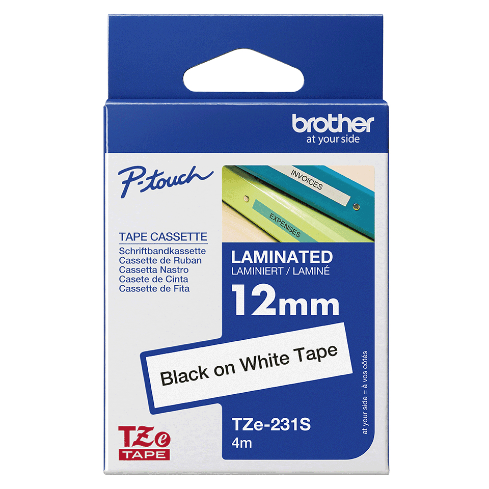 Schriftband TZe-231S (lam.) Schwarz auf Weiß 12 mm x 4 m – Ansicht 5