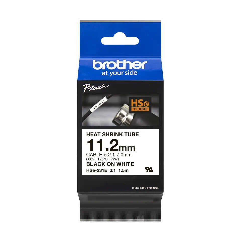 Brother HSe-231E Schrumpfschlauch schwarz auf weiß -11,2 mm-