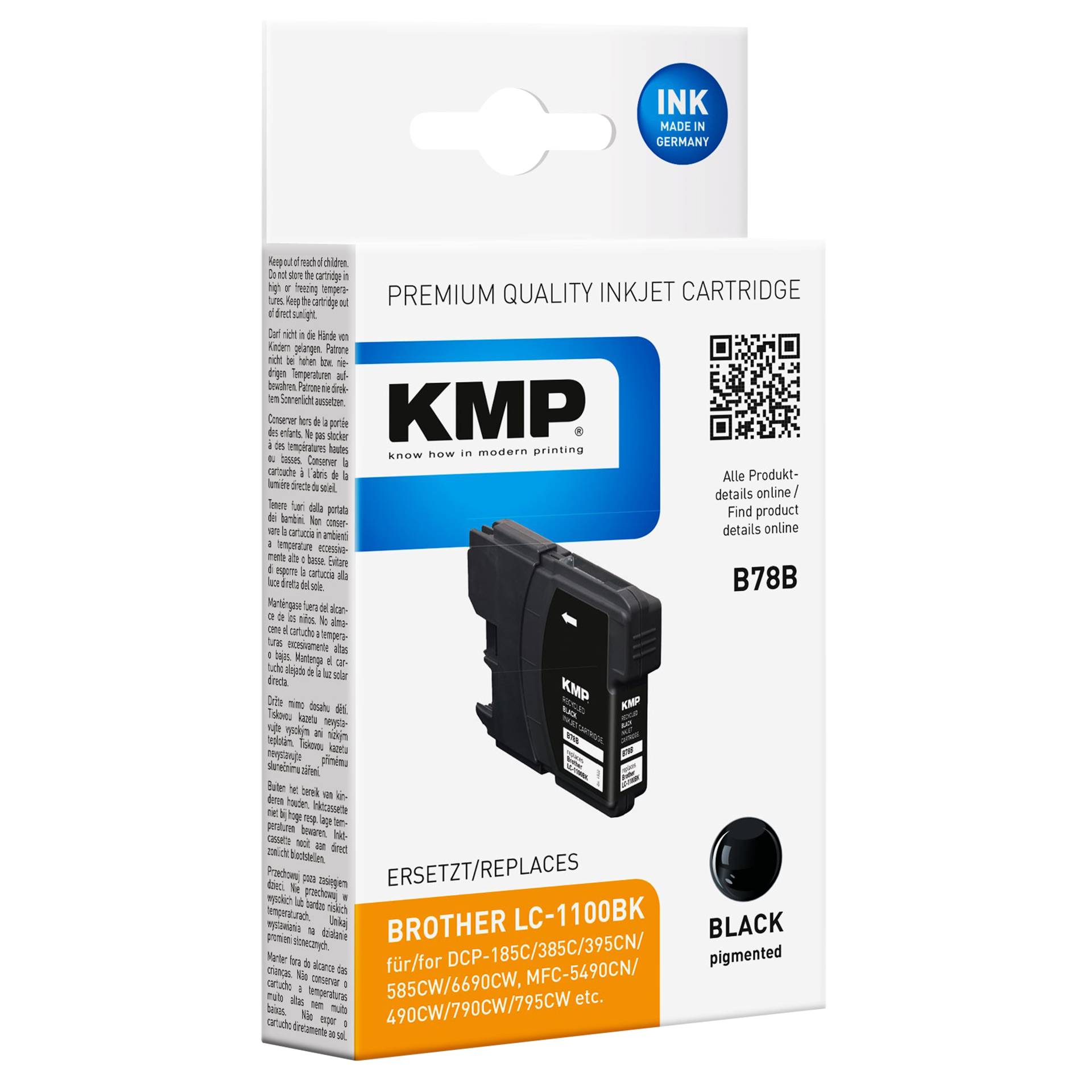 KMP B78B Tintenpatrone schwarz kompatibel m. Brother LC-1100 BK