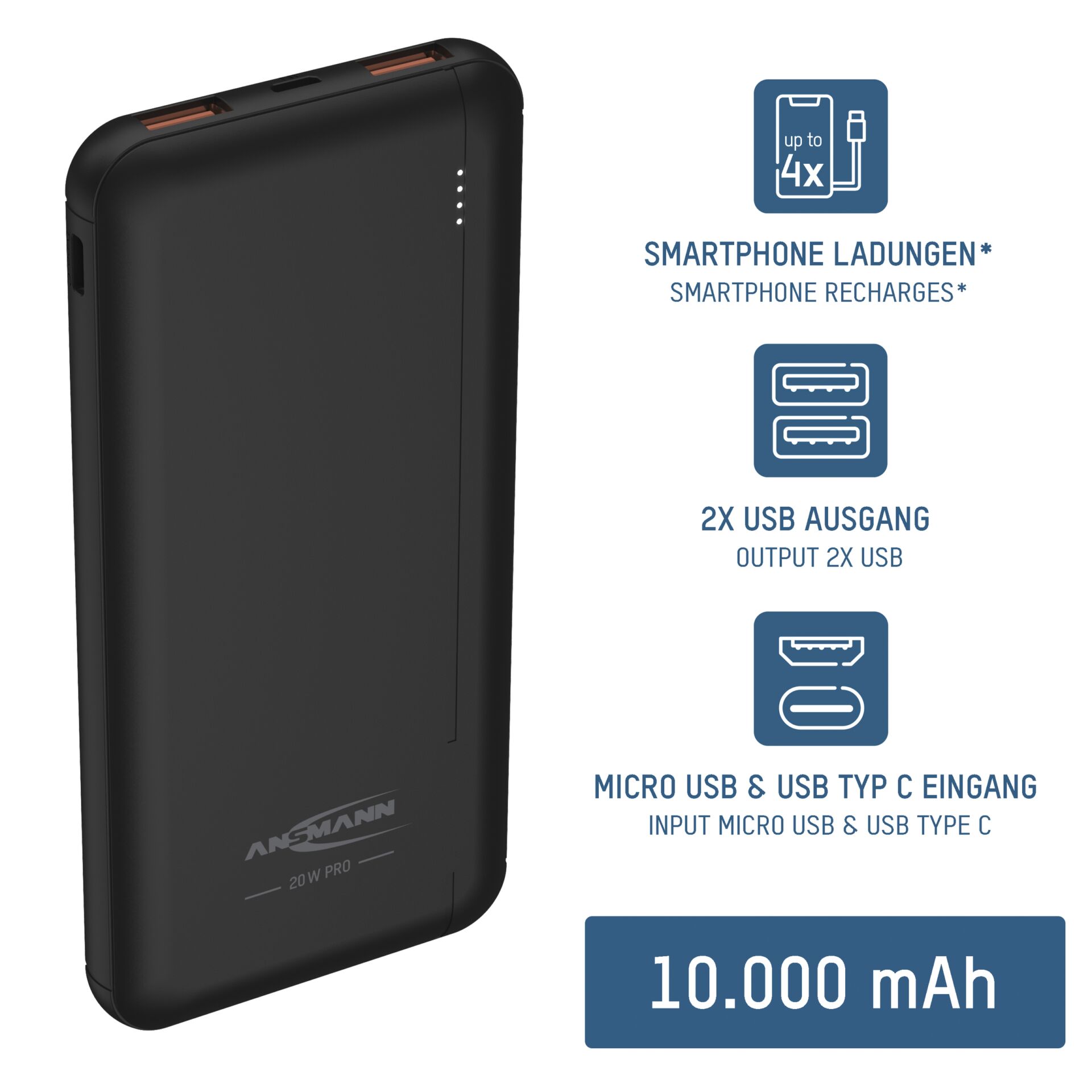 Ansmann Powerbank 10.000 mAh PB320PD USB-C Ein/Ausg.1700-0148