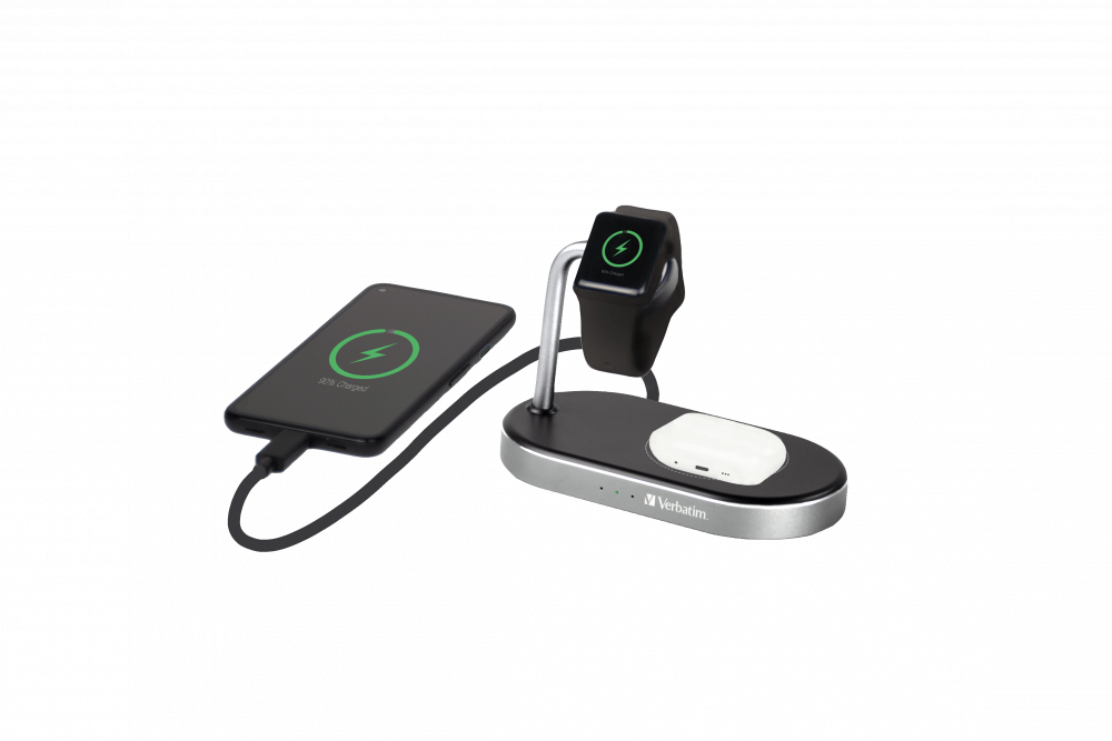 Verbatim WCS-02 Aluminium 3-in-1 Qi MFi WiFi+Appel Watch Charger – Ansicht 1