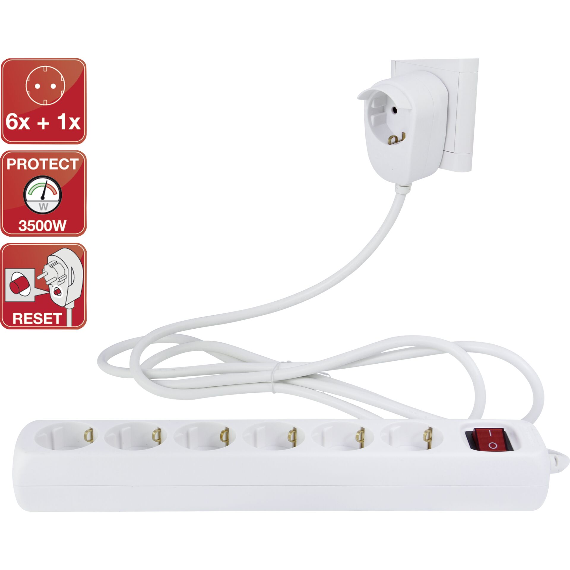 REV Steckdosenleiste 6+1-fach 2m weiß Powersplit + Schalter 504947_01