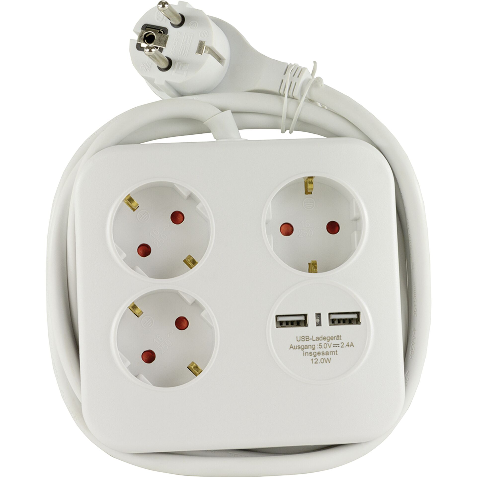 REV PowerQuad 3-fach Steckdosenleiste + 2x USB weiß