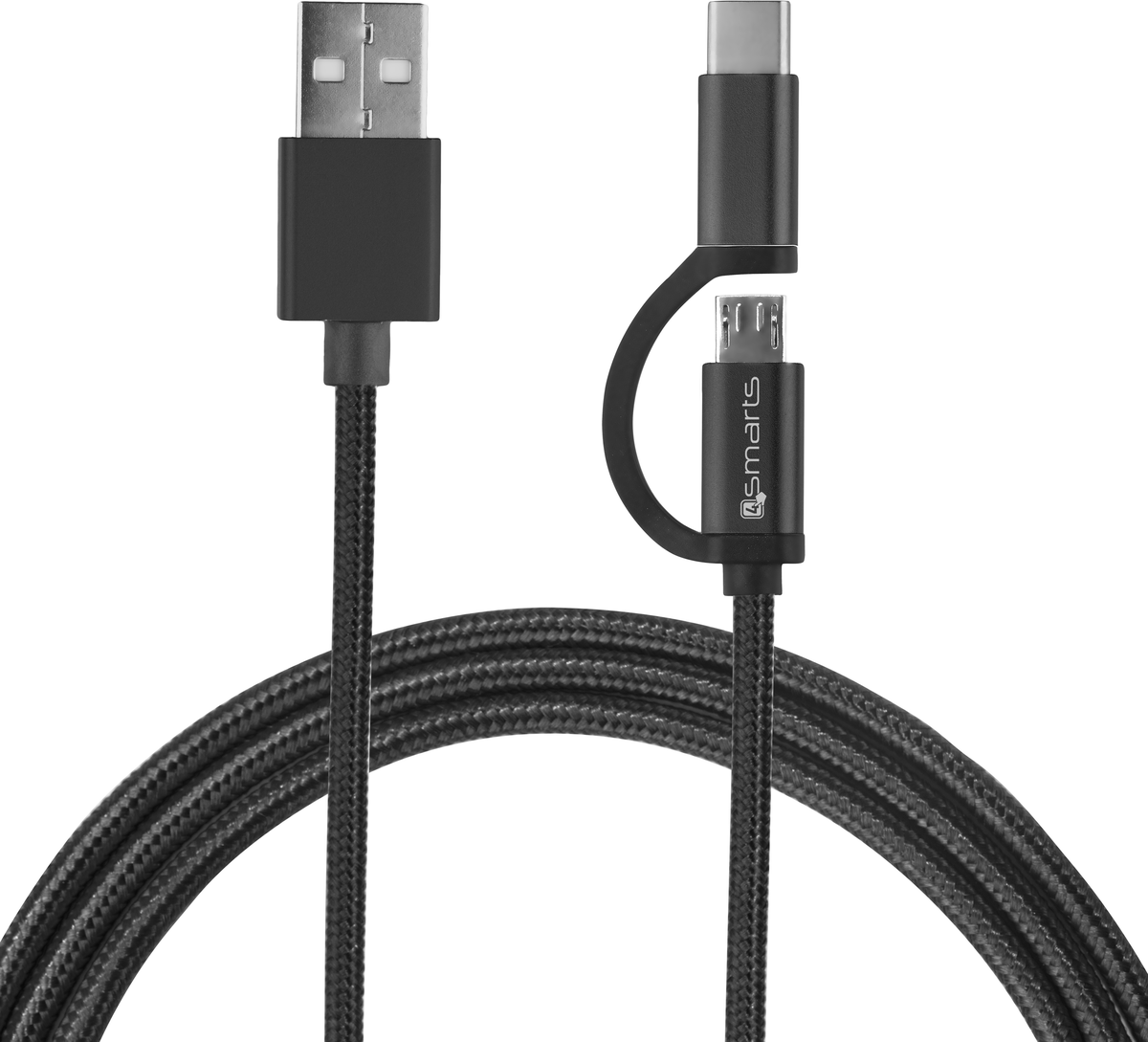 4smarts Micro-USB & USB-C Kabel ComboCord 1m, Textil Schwarz