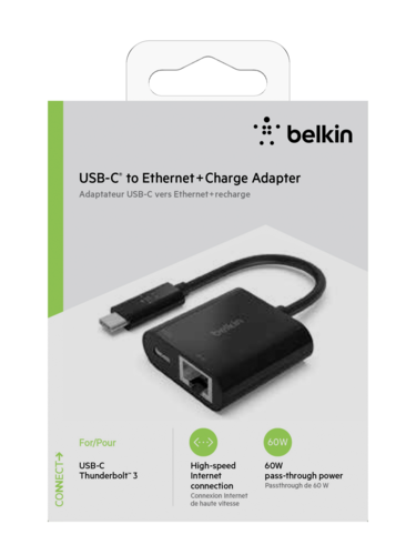 Belkin USB-C / Gigabit-Ethernet- Adapter 60W PD, schw. INC001btBK