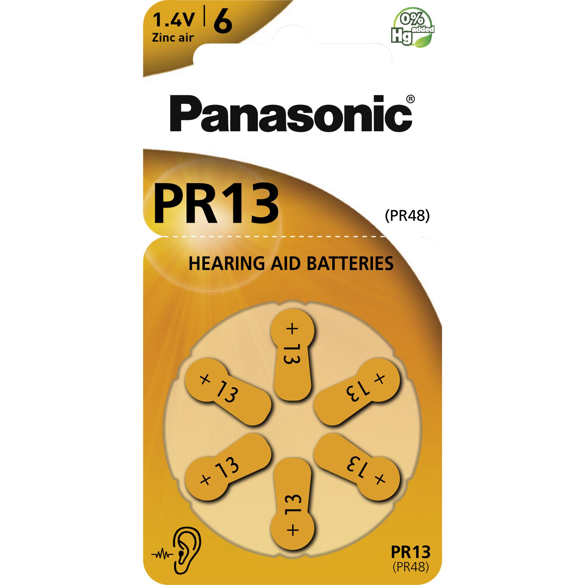 10x1 Panasonic PR 13 Hörgeräte Zellen Zinc Air 6er Rad 464039_01