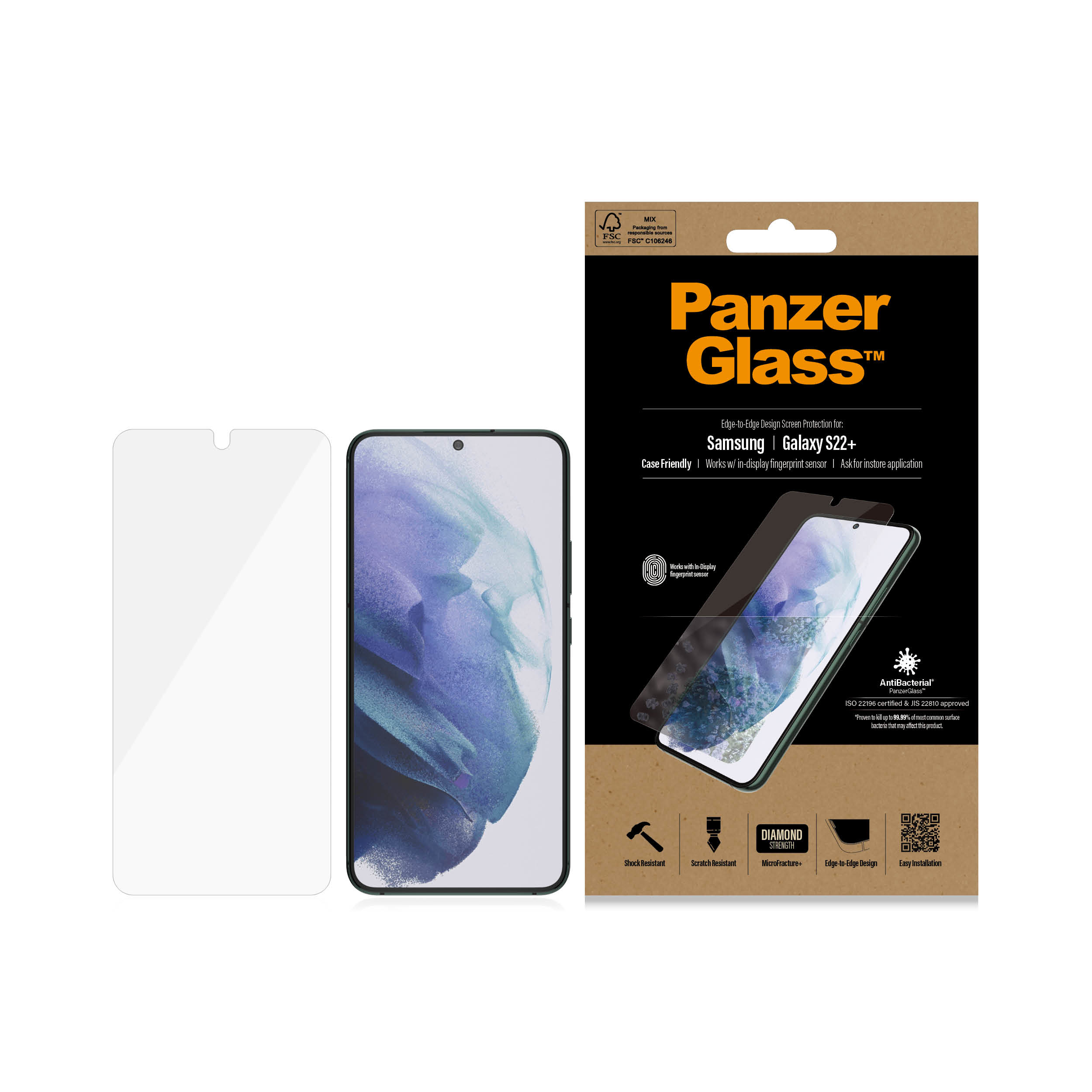 PanzerGlass E2E Samsung Galaxy S22+, Antibakterielles Glass 95614309_6594341135